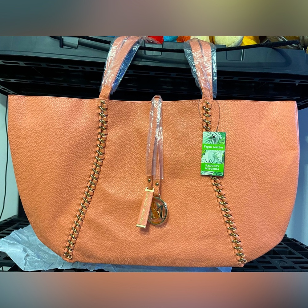 Badgley Mischka Coral Decorative Chain Tote NWT